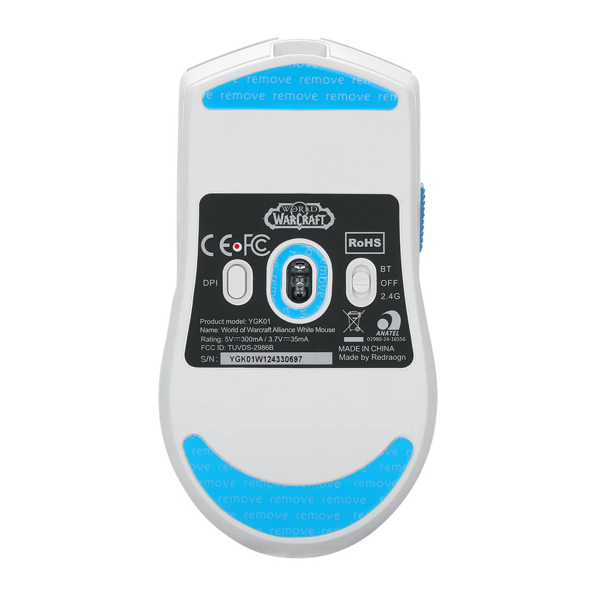 REDRAGON WORLD OF WARCRAFT YGK01 HORDE WIRED+2.4GHZ TRI-MODE ULTRA LIGHT-WEIGHT GAMING MOUSE WHITE