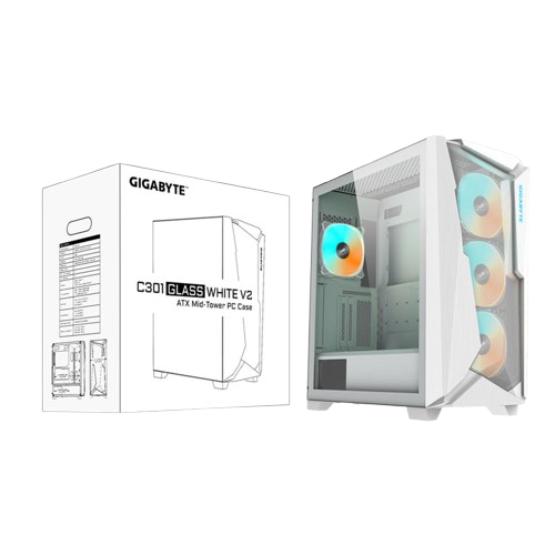 GIGABYTE C301G TEMPERED GLASS/RGB MID TOWER 4XARGB WHITE