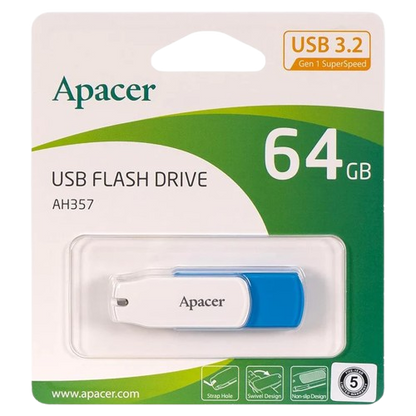APACER AH357 64GB USB 3.0 FLASH DRIVE BLUE RP