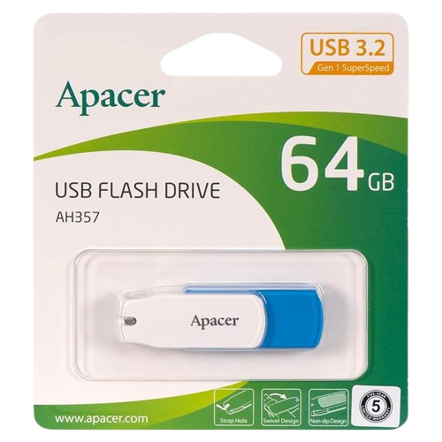 APACER AH357 64GB USB 3.0 FLASH DRIVE BLUE RP