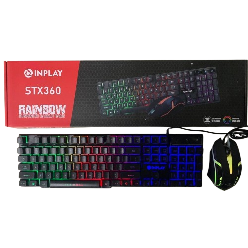 INPLAY STX360 COMBO MSE AND KB RAINBOW SUSPENDED BACKLIT (BLACK)
