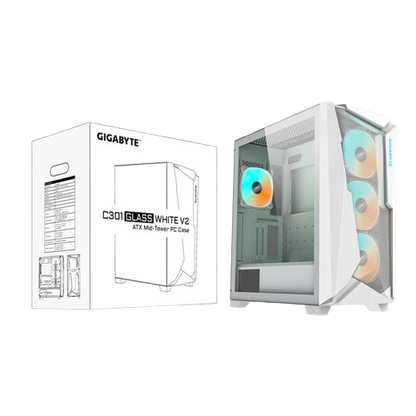 GIGABYTE C301G TEMPERED GLASS/RGB MID TOWER 4XARGB WHITE